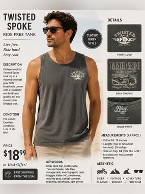 Blue 84 Men's Gray Tank Top with White Twisted Spoke Logo